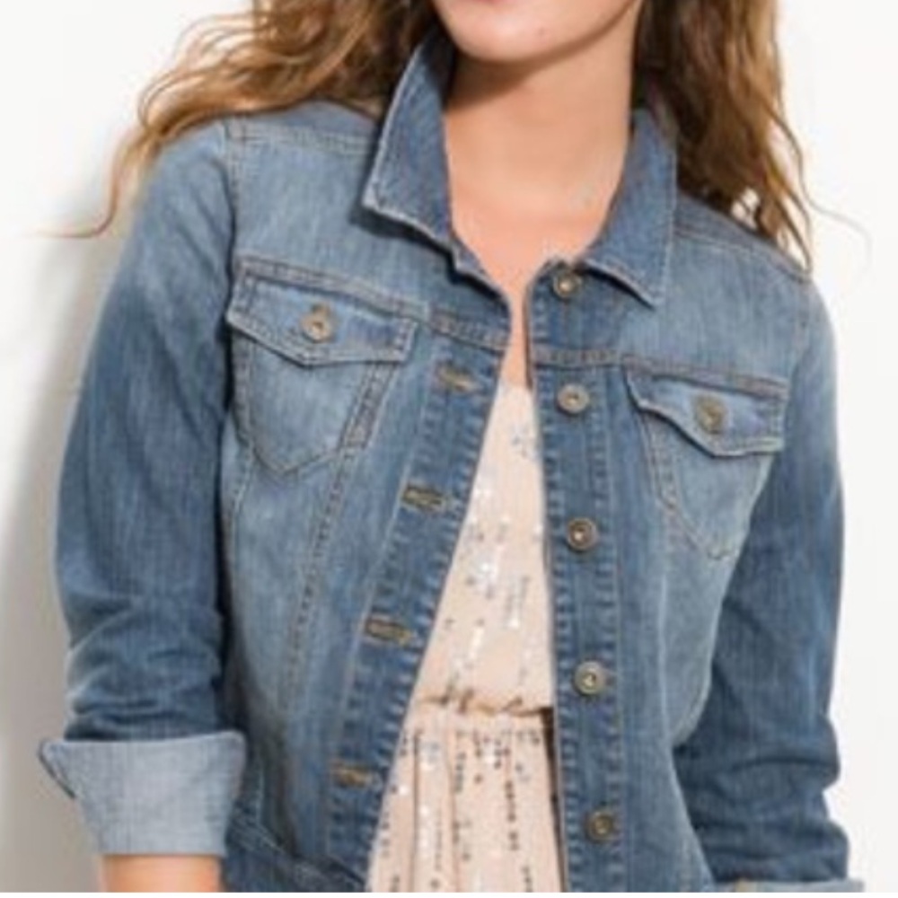 bp by Nordstrom ‘Mrs. Gray’ Hand Painted Classic Denim Jacket. Size Large.